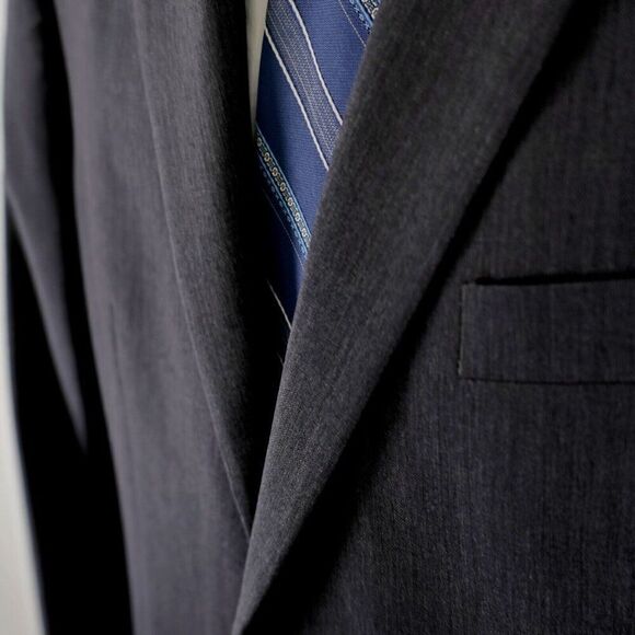 Calvin Klein Wool Gray 2 Button 2 Piece Suit 42L 36/32 High Rise Flat Front Part - Picture 5 of 16